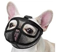 FDIDY Breathable Short Snout Dog Muzzle for French Bulldog, Pug, English Bulldog, Pekingese - Soft Mesh Muzzle with Open Eye Design, Prevents Biting & Chewing (Black, 1 Pack Small)