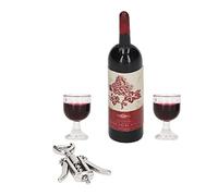 Fdit 1/12 Scale Dollhouse Red Wine Set, Miniature Resin Wine Bottles & Glasses with Metal Openers for Doll House Mini Garden Decoration