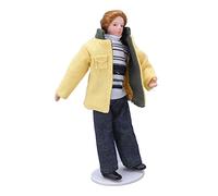 Fdit 1:12 Scale Lifelike Yellow Coat Woman Miniature Ceramic Doll for Dollhouse Decoration and Display Style Suitable for Collectors and DIY Enthusiasts
