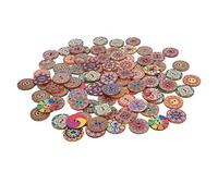 Fdit 100Pcs Wooden Buttons, European Style Retro Flower Pattern DIY Craft Accessories, with Random Designs, for Sewing Knitting Scrapbook Clothing Decoration
