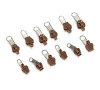 Fdit 12Pcs Universal Zipper Head Repair Kit Zipper Slider Replacement Pull Repair for Jackets Jeans Trousers Coats Wallets with Metal Iron + Plastic Material (Brown)