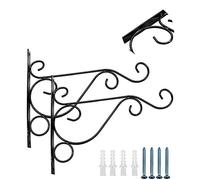 Fdit 2 Pack Iron Plant Hanging Hooks Wall Mounted Bracket for Outdoor Plant Flower Pots Bird Feeder Wind Chimes Lanterns with Hand Forged Wrought Iron Black Finish (Black)