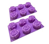 Fdit 2 Pack Silicone Flower Cake Mold, 6 Hole Round Handmade Soap Mold Non Stick Flexible for Pudding Chocolate Soap, Oven Freezer Safe for Baking