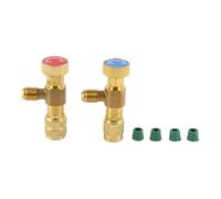 Fdit 2 Pcs R22/R410A Liquid Safety Valve Set, 1/4" SAE Male to Female Refrigerant Adapter Leak-Proof AC Charging Tool for HVAC Repair