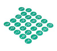 Fdit 26 PCS ABS Beehive Numbered Tags with Holes, Round Beekeeping Labels for Hive Management Livestock Garden Marking (Green Letter Sign)