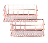 Fdit 2Pcs Storage Basket, 17.2x12.2x6cm Rose Gold Iron Storage Basket Stand Nordic Simple Wrought Iron Storage Basket Desktop Organizer Container for Kitchen Cabinets, Pantry, Bathroom(S)