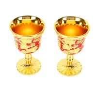 Fdit 2Pcs Vintage Goblets, Embossed Grape Pattern Metal Wine Cup with Gold Accents for Wedding Party Home Decor (Red)