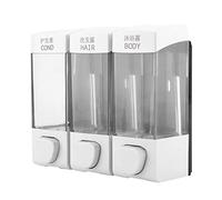 Fdit 3 Chamber Wall Mounted Liquid Soap Dispenser Set, 1050Ml, Black, ABS Plastic, Shampoo, Shower Gel, Body Lotion, Conditioner, Visible Shell, 350Ml Each, 19.3*8*17.5cm