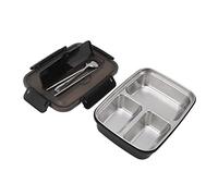 Fdit 3 Compartments Lunch Box, Portable 304 Stainless Steel Inner Lunch Containers with Spoon and Chopsticks for Office School Travel Picnic (Black)