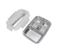 Fdit 3 Compartments Lunch Box, Portable 304 Stainless Steel Inner Lunch Containers with Spoon and Chopsticks for Office School Travel Picnic (White)