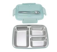 Fdit 3 Compartments Lunch Box, Portable 304 Stainless Steel Inner Lunch Containers with Spoon and Chopsticks for Office School Travel Picnic (Blue)