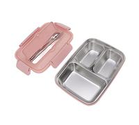 Fdit 3 Compartments Lunch Box, Portable 304 Stainless Steel Inner Lunch Containers with Spoon and Chopsticks for Office School Travel Picnic (Pink)