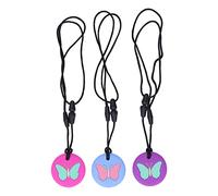 Fdit 3pcs Teething Necklace, Soft Silicone Butterfly Pattern Chewing Toy Baby Teething Toys for Autism ADHD and Oral Motor Therapy