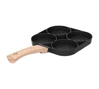 Fdit 4 Hole Non Stick Egg Pancake Pan, Aluminum Alloy Wood Handle Frying Pot with Stainless Steel Flameproof Ring, for Induction Gas Electric Ceramic Stove