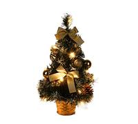Fdit 40cm Artificial Tabletop Xmas Tree with LED Light, Mini Tabletop Xmas Tree for Holiday Atmosphere At Home or Office (Golden)