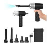 Fdit 50000RPM Air Duster Inflator Vacuum Pump 3 Gear Adjustable Cordless Air Blower 7 Nozzles for PC Keyboard and Swim Ring Inflation Bags Vacuum Black