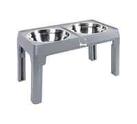 Fdit Adjustable Elevated Dog Bowls Foldable Double Stainless Steel Slow Feeder with Nonslip Feet and Rubber Edges for Large Breed Dogs (Grey)