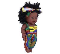 Fdit Black Baby Girl Doll 30cm Reborn Baby Doll Made of PVC, Implant Handcrafted Exploding Hair for Child Toy Playtime (Q12.040 Batik overalls)