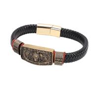Fdit Black Leather Bracelet Adjustable Woven Cord for Men Everyday Wear | Adjustable drawstring closure, braided leather cord, thorn laurel buckle engraving, layered wrist accessory