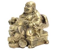 Fdit Brass Smiling Maitreya Buddha Happy Laughing Buddha Fortune Statue Handmade Premium Brass Decor for Wealth Luck Home Office Gift Collection 7.5cm