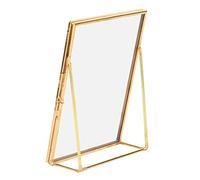 Fdit Brass Vintage Glass Metal Desktop Photo Frame Stand Copper Strip Metal Photo Frame Material: Brass+glass Size: 10.2x15.3cm