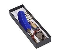 Fdit Calligraphy Pen, Exquisite Carved Retro Elegant Feather Pen with 1-5mm Flat Nib and Replacement Nib, for Gothic Italian Calligraphy Practice Couples Elders Teachers (Dark Blue)