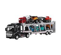 Fdit Carrier Truck Model Toy 7PCS Set Pull Back Function Transport Carrier Toy Alloy Material12.6inClassroom Rewards,Collection Lovers (Black, with Modern Engineering Vehicle)