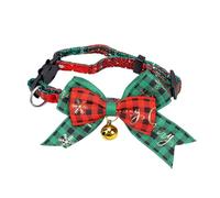 Fdit Cat Collar with Safety Buckle, Adjustable 17to 34cm Red Plaid (Green) | Polyester Construction, Festive Bow Tie with Bell, Suitable for Cats and Small Dogs, Outdoor Safety Locating