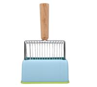 Fdit Cat Litter Scoop with Stand, Stainless Steel Fast Sifting Kitty Litter Scoop with Wooden Handle and Drip Free Docking Base for All Cat Types (1 Set)