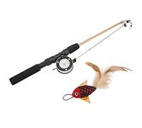 Fdit Cat Toy with Telescopic Rod, Extendable Fishing Pole with 3D Printed Fish, Interactive Play for Indoor Cats, Adjustable 100cm Line for Jumping and Chasing (Red fish + fishing rod)