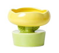 Fdit Ceramic Cat Bowl Raised Flower Shape Pet Food Dish
