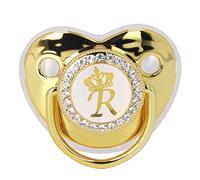 Fdit Crown Pacifier with Chain, Rhinestone Decorated Baby Soother for 6-18 Months Infants Comfort and Style (Letter R)