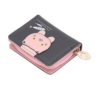 Fdit Cute Cartoon Coin Purse, Korean Zero Wallet, Animal Change Bag, PU Leather, Blocking with Zipper Pocket, Black, for Women