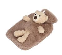 Fdit Cute Plush Bear Hot Water Bottle 1000ml, Thickened PVC Warm Bag with Wide Mouth Non Slip Stopper for Muscle Pain Relief Hand Warming and Bed Comfort (Brown)