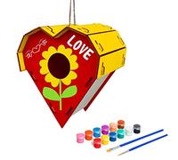 Fdit DIY Bird House Kit for Kids, Wooden Painting Craft Set with Paints