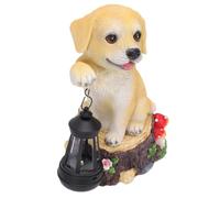 Fdit Dog Garden Statue, Solar Resin LED Lantern Outdoor Decor