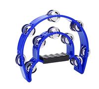 Fdit Double Row Tambourine, Half Moon Double Row Metal Jingles Hand Held Percussion Drum Musical Instrument for Adults Church KTV Party Events (Blue)