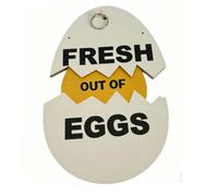 Fdit Eggs Sign, Rustic Cracked Egg Shape Wood Decor for Chicken Coop Farm Stand, Powder Coated Wall Art Indoor Outdoor (A)