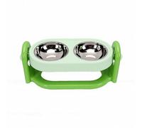 Fdit Elevated Cat Bowl, Adjustable Height Double Stainless Steel Pet Feeder for Small Large Pets, Non Spill Stand for Food and Water, Modern Design for Home Use (Green)