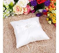 Fdit Exquisite Annaux Pillow Square with Square with and Bowknot, Applicable to Wedding (White)