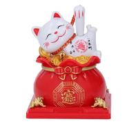 Fdit Exquisite Wavy Arm Lucky Cat Statue with Solar Panel for Home Blessings and Wealth Attraction (Red)