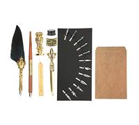 Fdit Feather Pen Set, Calligraphy Pen with 6 Replaceable Nibs and Metal Carved Rose Pattern Holder, for Lettering Drawing Journaling Signing Invitation (SP248033R Navy Blue)