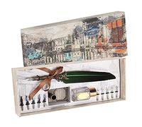 Fdit Feather Pen Set, Vintage Calligraphy Writing with Metal Retro Pen Holder and Complete Accessories, for Lovers Teachers and Classmates Gift (Dark Green)