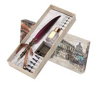Fdit Feather Pen Set, Vintage Calligraphy Writing with Metal Retro Pen Holder and Complete Accessories, for Lovers Teachers and Classmates Gift (purple)
