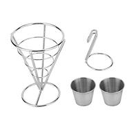 Fdit French Fries Stand,Stand Buffet Cone Snacks Display Fry Holder with Sauce Dippers Metal Wire French Fries Stand Fried Chicken Display Rack for Kitchen Restaurant (Double Cup)