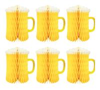 Fdit Hanging Beer Mug Decor, 6PCS Yellow Set | Tear Proof Thickened Paper, 3D Mug Pops Open, Built in String for Hanging