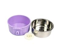 Fdit Hanging Stainless Steel Pet Bowl, Cross Lock Cage Mounted Feeding Bowl, Detachable Sturdy Plastic Bracket for Cat Small Dog Rabbit Bird Cage Feeding (Purple Small)