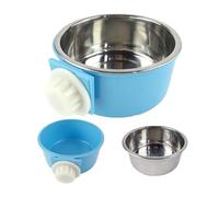 Fdit Hanging Stainless Steel Pet Bowl, Cross Lock Cage Mounted Feeding Bowl, Detachable Sturdy Plastic Bracket for Cat Small Dog Rabbit Bird Cage Feeding (Blue Small)