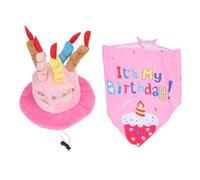 Fdit Happy Birthday Porch Goose Outfit with Cake Hat Scarf for 23 Inch Cement Plastic Lawn Geese Statue Decor (Pink)