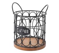 Fdit Large Capacity Black Iron Wire Coffee Pod Basket Holder with Wooden Base, Coffee Capsule Storage Organizer for Espresso Pods & Capsules, Fruit Snack Storage, Modern Coffee Bar